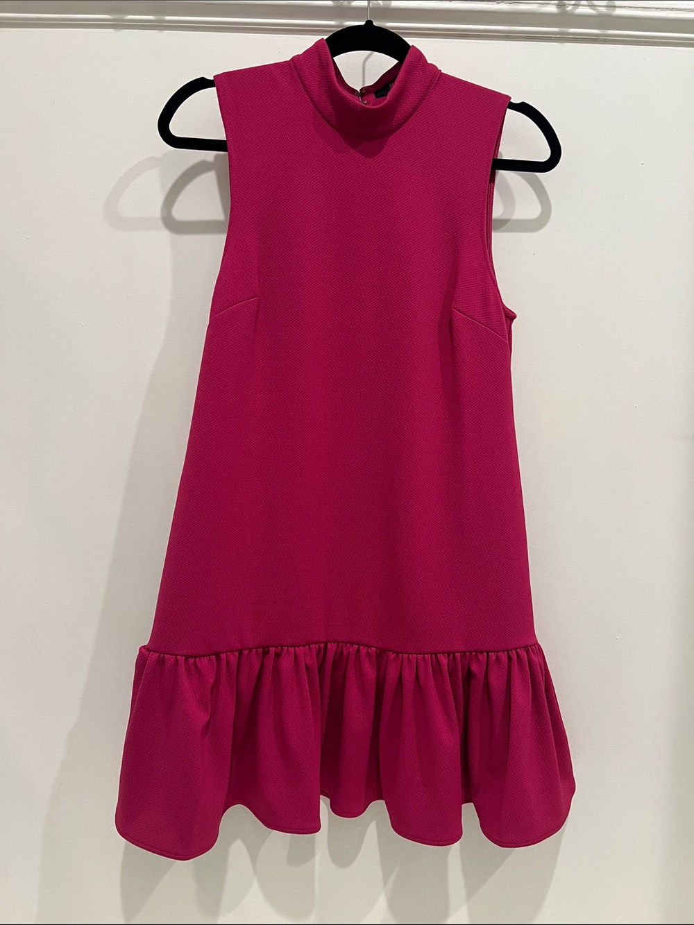 Trina Turk Hot Pink Sleeveless Turtleneck Ruffle-Hem Dress